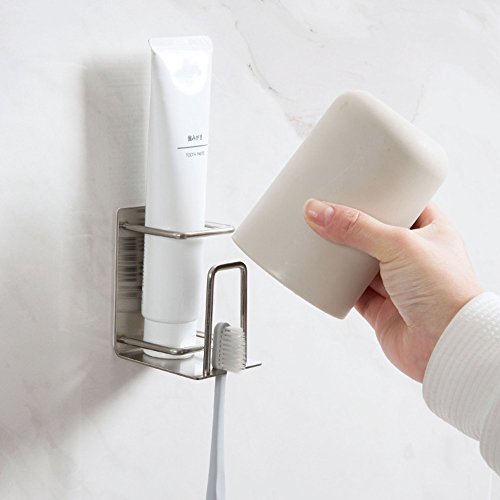 YXChome Toothbrush Holder - Wall Mounted 3 in 1 Toothbrush Holder Toothpaste Holder and Cup Holder,304 Stainless Steel Organizer Toothbrush/Toothpaste Holder Wall Mounted Adhesive (1 Pack) - Thumbnail 5
