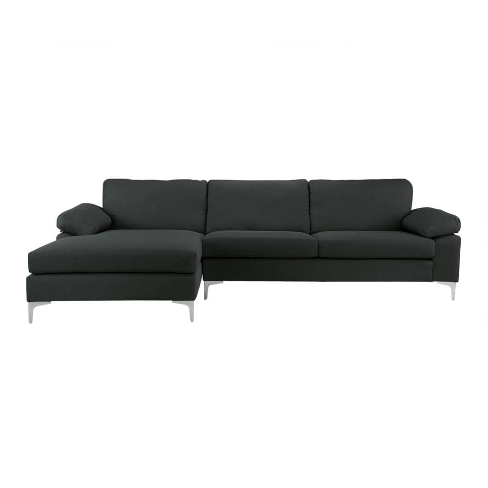 Casa Andrea Milano llc Modern Large Sectional Sofa, L-Shape Couch with Extra Wide Chaise Lounge, Dark Grey Fabric
