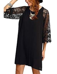 Twinklady Vestido de túnica de gasa de verano con cuello redondo para mujer Mini vestido suelto de encaje