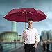 Bodyguard Windproof Travel Umbrella, 10 Ribs Folding Umbrella with Teflon Coating, Auto Open and Close Compact Umbrella with Gift Leather Case