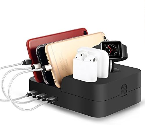 Apple Watch Airpods and Cell Phone Charging Station Organizer - 6 usb Port, Quick Charge, Compact - Multi Device Charger Hub, Electronic Docking Stations for Multiple iphone, ipad and other Devices