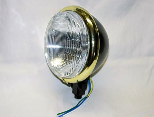 Mr Luckys Black Satin 5-3/4” Headlight with Brass Plated Trim Ring; Harley, Bobber, Chopper, Vintage, Retro, XS650, Triumph