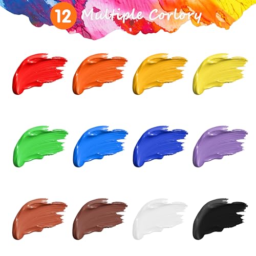 KINSPORY Acrylic Paints 12 × 35ml – Acrylic Paint | Non-toxic, waterproof once dry. For canvas, wood, stone Great for artists, beginners and kids