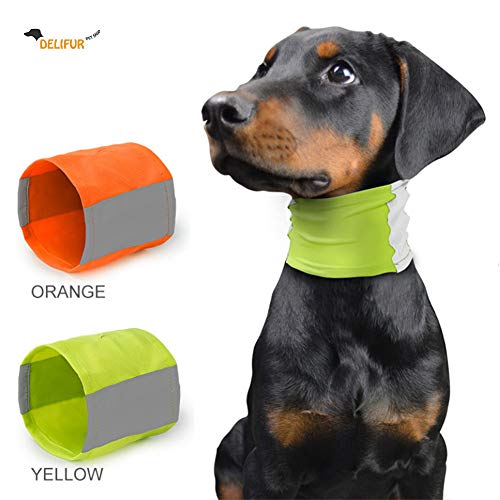 Delifur Reflecting Pet Scarf Dog Scarf Bandana Safety Neon Pet Neck Gaiter Teddy Golden Fluorescent Pet Scarf Collar (L, Yellow) - Thumbnail 6