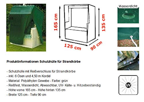 Kronenburg Strandkorb Schutzhülle winterfest 125x90x165/135cm in grün – Abdeckhaube für Strandkorb wasserdicht mit 2 Reißverschlüssen – Bild 3