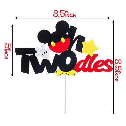 MALLMALL6 Mickey Two Birthday Cake Topper Twodles Mickey Birthday Party Supplies Cute Cake Decorations Two Years Old Mickey Themed Birthday Party Favors for 2nd Toddlers Baby Boys Girls