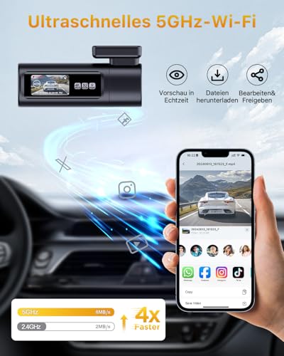 Car Dash Cam, Dual 4K 60fps+2.5K, 5G WiFi Car Camera with SD 64G, 1.47 Inch IPS Screen, GPS, Super Night Vision, G-Sensor, Loop Recording, HDR, 360° Rotating, Max 512GB