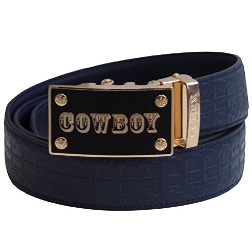 FEDEY Mens Leather Ratchet Belt, Signature Statement COWBOY Belt Buckle