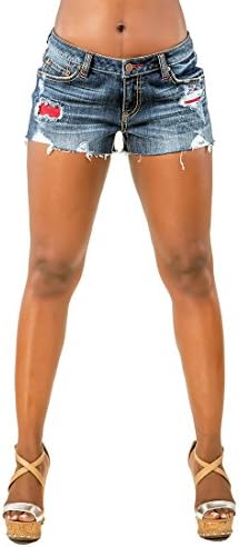 Poetic Justice Curvy Women's Distressed Red Pockets Stretch Denim Short