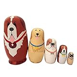 Glamorway 5pcs Lovely Baby Toy Cute Animal Doll Cute Dog Matryoshka Doll Interactive Dolls Wooden Toys Russian Nesting Dolls