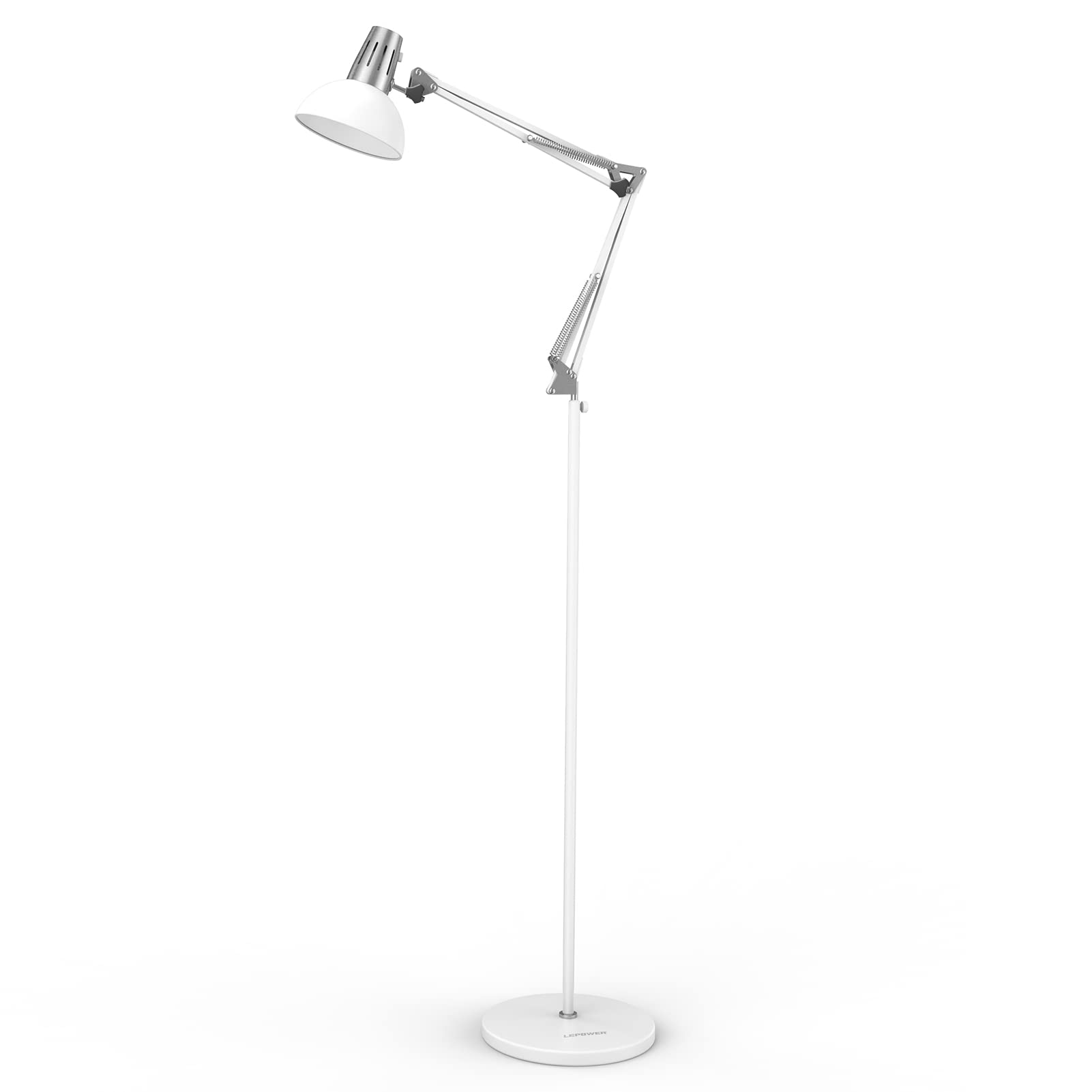 Photo 1 of LEPOWER Floor Lamp, Swing Arm Floor Standing Lamp, Industrial Floor Lamp with Heavy Metal Base, E26 Lamp Base Floor Light, Modern Standing Reading Lamp for Living Room, Bedroom, Office White