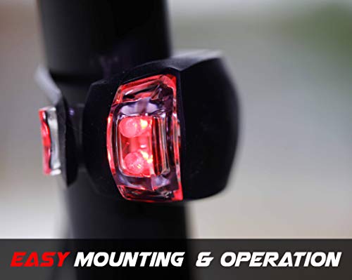 Stupidbright BLINK4 Mini Silicone Strap ON LED Bike Light - 8 Extra Batteries- 4 Lights - 2 Front & Rear Bike Light Set - Black & White