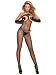 Elegant Moments Women's Fishnet Bodystocking with Open Bust and Crotch, Black, One Size