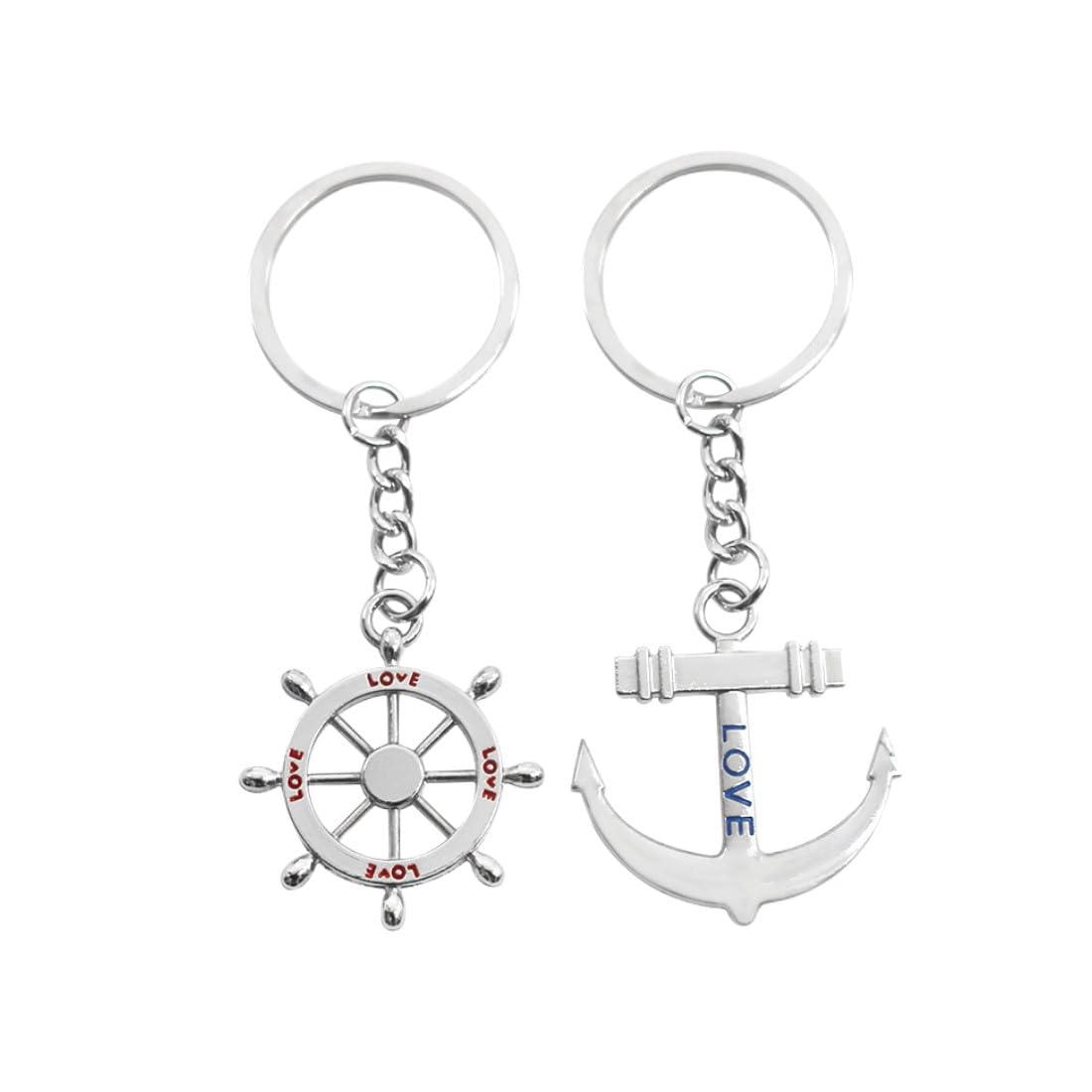 ODETOJOY Pair of 2 pieces for him and his nautical steering wheel anchor key chain