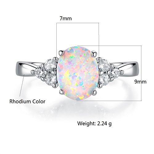 GEMSME October's Birthstone Gemstone 7x9mm Oval Created Opal Ring