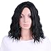 YOPO Bob Wavy Wig Short Black Hair Wigs No Bangs Shoulder Length Middle Part Wigs Natural Looking Fluffy Wig for Black Women with Wig Cap(Short Natural Black Wavy)