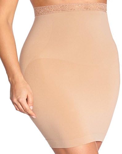 Body Wrap Plus Size Lace Trimmed High Waist Half Slip Shaper – Onyx Body Bracelet Series – Slim Lift and Shape – Seamless 100% Invisible – Women – Control Level Firm – Beige and Black