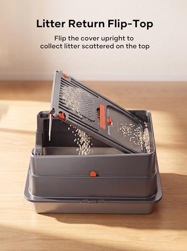Extra Large Stainless Steel Cat Litter Box with Lid, Enclosed High Sided Metal Litter Pan for Large & Multiple Cats, Dog Proof, Non-Sticky, Anti-Leakage, Easy Clean with Scoop & Step, Dark Grey