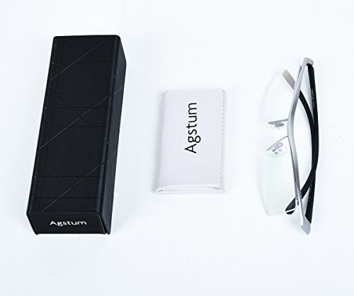 Agstum Pure Titanium Half Rimless Business Glasses Frame Optical Eyeglasses Clear Lens (Black)