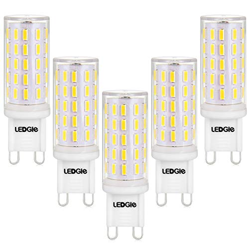 LEDGLE 6W G9 LED Light Bulbs,60W Halogen Equivalent, 54LEDS,420lm,Daylight White, 6000K, No-Flicker, Non-dimmable,Wide Beam Angle for Home Lighting,5 Pack
