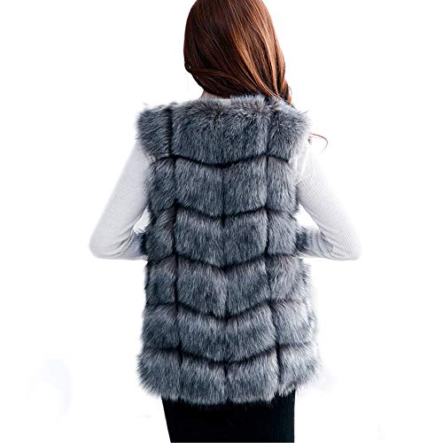 D-cool Women s Gilet Outwear Long Slim Vest Faux Fox Fur Waistcoat Jacket (XXL/US16, Gray)