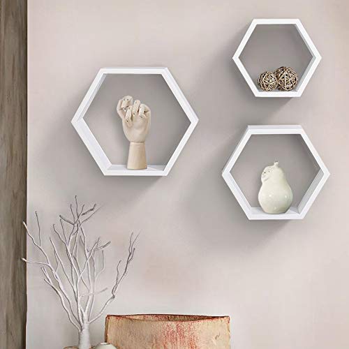 ZGZD White Floating Shelves Hexagon Wall Organizers Display Hanging Shelf for Room, Kitchen
