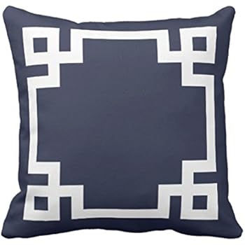 Emvency Throw Pillow Cover Cute Preppy Navy Blue and White Greek Key Girly Decorative Pillow Case Home Decor Square 20 x 20 Inch Pillowcase