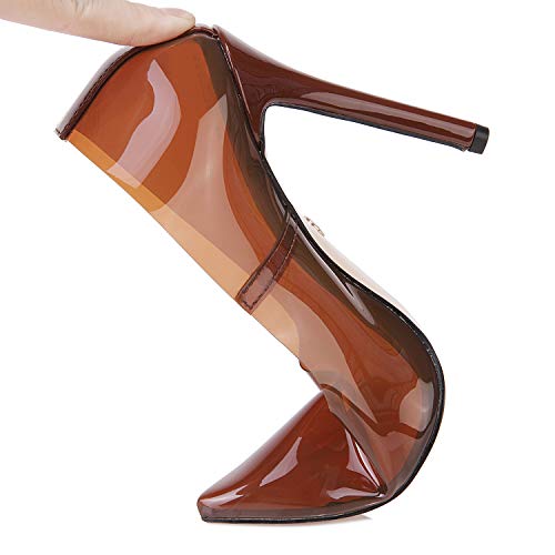 vivianly Fashion High Heel Pointed Toe Clear Pumps Heels Slip on Dress Shoes for Women Brown - Thumbnail 3