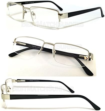Silver Frame Black Arms Man Reader Metal Frame Spring Temple Reading Glasses - RE34 Assorted Color +1.50