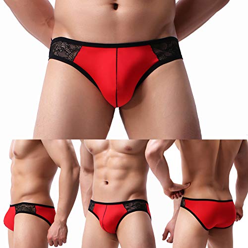 KAMUON Men's Sexy Lace Splice Silky Smooth Quick Dry Briefs Underwear Panties (L : Waist 34"-36", 7 Pack-Multicolor #3)