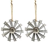 {2 PC Set} Metal Windmill Ornament with Jute Hanger