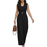 CHICME Women's Casual Jumpsuit V Neck Sleeveless Lace-Up Elastic Back Waist Shirred Wide Leg Romper with Bandeau Top