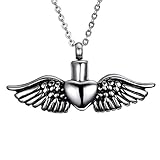 Heart with Angel Wings Memorial Urn Necklace Cremation Jewelry Ash Keepsake Stainless Steel Pendant