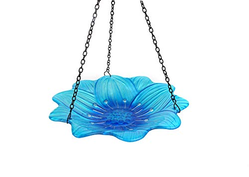 Liffy Hanging Bird Bath Blue Flower Glass Bowl Feeder for Garden, Yard and Patio - Thumbnail 2
