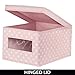 mDesign Large Soft Stackable Fabric Baby Nursery Storage Organizer Holder Bin Box with Front Window and Lid for Child/Kids Bedroom, Playroom, Classroom - 2 Pack - Pink/White Polka Dot