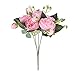 crazylove Artificial Flowers Pink Silk Peony Fake Flower Small Pieces Wedding Bouquet Design for Home Wedding Decoration Indoor (4 Pack, Pink)