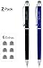 CHAOQ Stylus Pen for iPad, iPhone, Tablets Touch Screen, 2-Pack 2 in 1 Ball Pens and Hybrid Mesh Fiber Stylus Pens with 6 Extras Replacement Mesh Fiber Tips and 6 Rubber Tips - Black/Blue