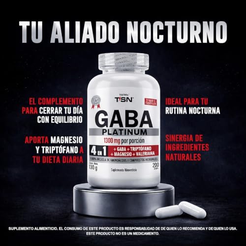 Gaba Platinum | Fórmula 4 En 1 | Gaba 750mg, Triptofano, Magnesio, Valeriana y Vit B1 | Apoyo a tu Rutina de Descanso | Testrol TSN 200 Cápsulas.