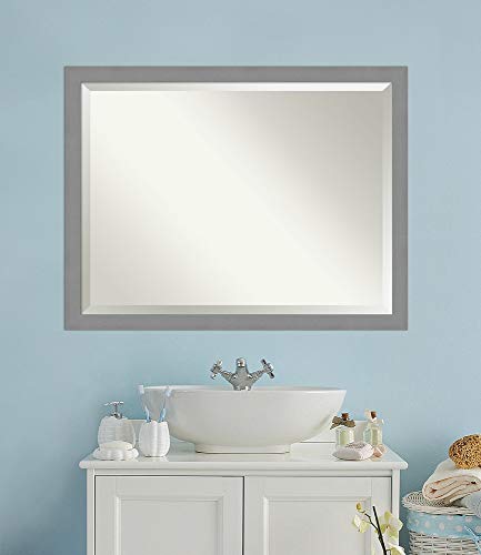 Amanti Art Vanity Bathroom Brushed Nickel Frame | Wall Mounted Mirror, Glass Size 40 x 30, 40x30 - Thumbnail 4