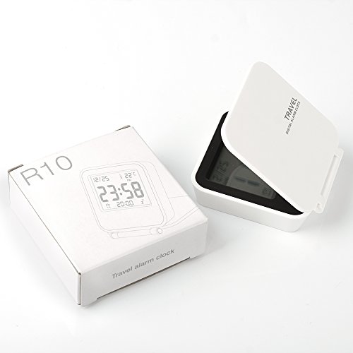 Huasen Mini Small Digital Travel Alarm Clocks Battery Operated with Light Folding,Calendar and Temperature,Snooze and Nightlight,Folds into One Compact Unit for Travel,Portable,Pocket Size (White) - Thumbnail 4