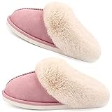 LFZY Women's Slippers, Ladies Fluffy Slippers Classic Suede Memory Foam Non Slip