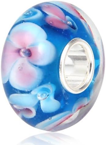 ARTCHARM Glass Charm 925 Sterling Silver Core Glodfish Flower Glass Charms Valentine's Day Gift for Lovers/Friends/Mothers/Travelers