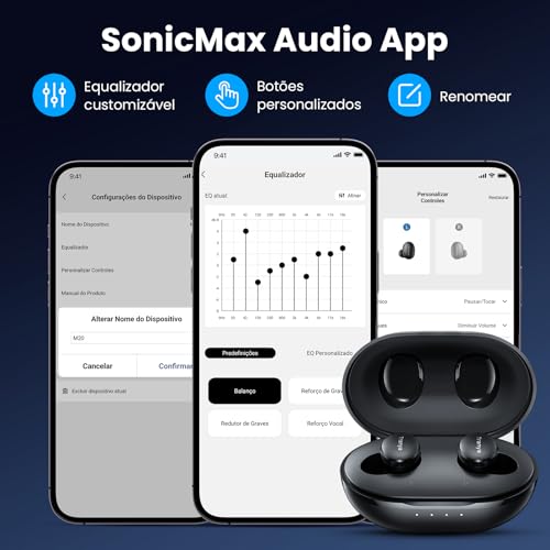 Tranya M20 Fones de Ouvido Bluetooth - 30 Horas de Bateria, À Prova de Suor, App Personalizável, Drivers de 14.2 mm com Graves Potentes, Microfone para Chamadas Claras - Preto Cósmico