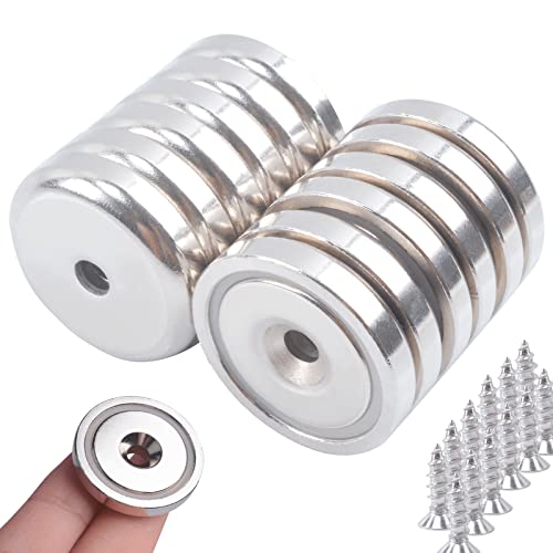 Photo 1 of 12 Pcs Strong Neodymium Round Base Cup Magnet, 95 lbs Pulling Force 1.26 "(32 mm) Large Heavy Duty Rare Earth Magnets with Countersunk Hole and Screws, for Wall Mounting, Holding Tools, Workplace