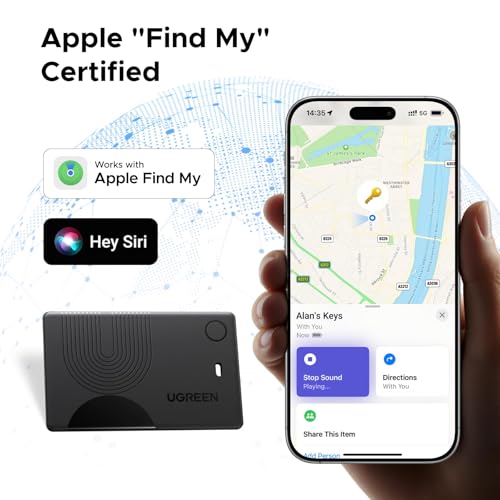 UGREEN Finder Slim 2 Wallet Tracker Card (iOS Only), Smart Location Tracker Bluetooth 5.0 Anti-Lost Tag Compatible with Apple Find My Network, 7-Year Battery Life No Charging Needed