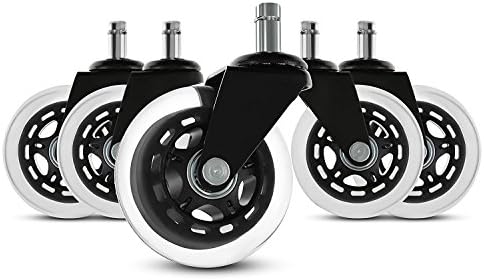 Premium Office Chair Wheel Replacement Set By Lutoro - Clear Rollerblade Style Caster Wheels - Smooth &amp; Quiet Gliding On Carpets &amp; Hardwood Floors - Universal Fit &amp; Easy Installation Design (SET 5)