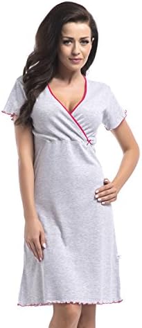 DN-Nightwear Women's Maternity/ Nursing Nightdress Small Grey Pink