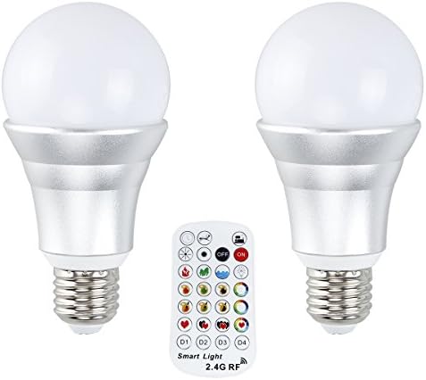 GOJEF 10W E26 RGB+W Color Changing Light Bulb with Bright Daylight White,Pure White and 2.4G RF Wireless Remote Control for Working Reading Practical Application(2 pack)