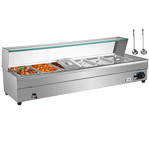VEVOR 110V Bain Marie Food Warmer 6 Pan x 1/3 GN, Food Grade Stainelss