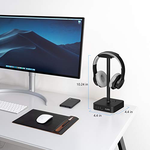 KAFRI Headphone Stand with USB Charger Desk Gaming Headset Holder Hanger Rack with 3 USB Charging Port and 2 AC Outlet - Suitable for Gamer Desktop Table Wireless Earphone Accessories